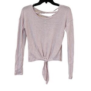 Crave Fame Womens Sz XS Dust Pink Long Sleeve Knotted Front Pullover Blouse Top